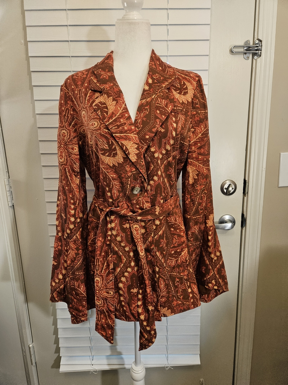 Free People Abigail Blazer Jacket Paisley Boho Rust Size Medium - Picture 3 of 11